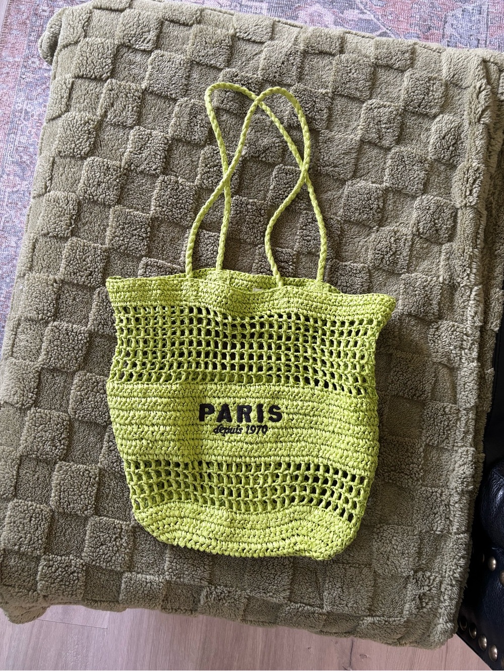 H&M Lime Green Crochet PARIS Tote